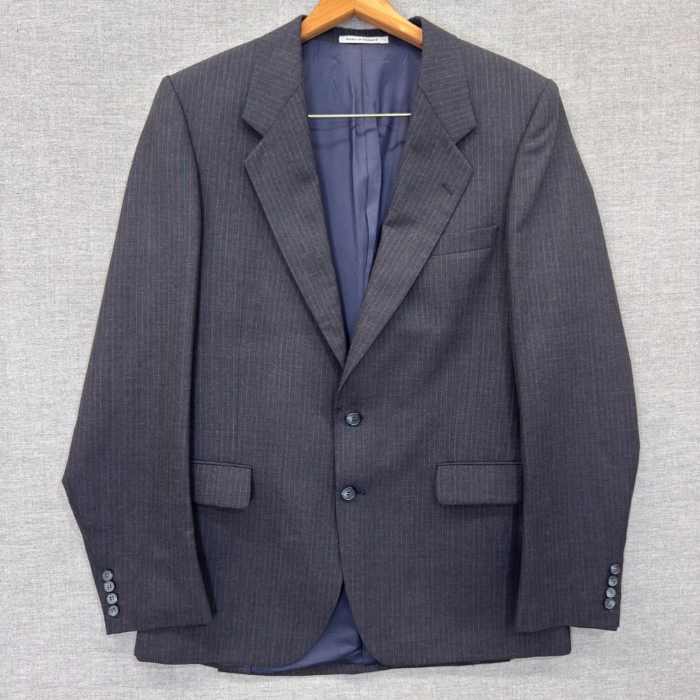 Yves Saint Laurent Mens Pinstripe Blazer Grey Red Blue Stripe Sport Coat France
